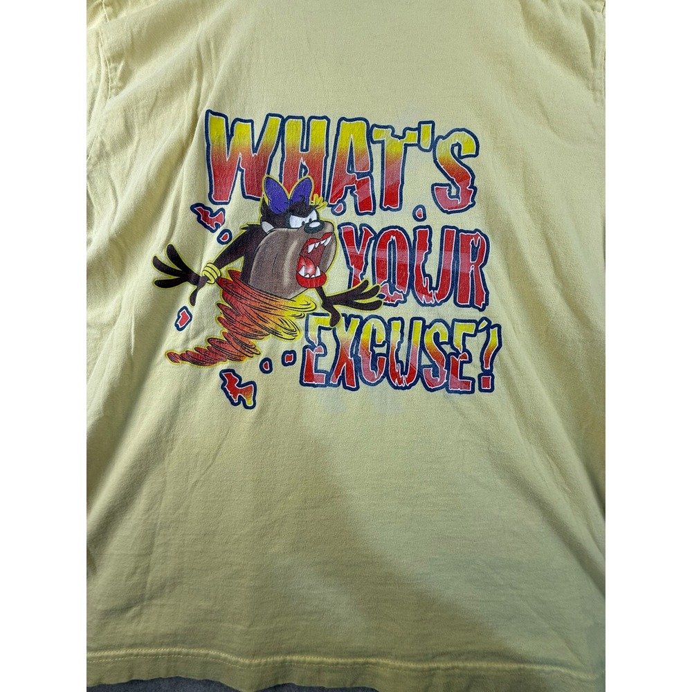 Vintage 2001 Looney Tunes Taz Tasmanian Devil Yellow V-Neck Graphic Tee T2103 - Picture 9 of 9